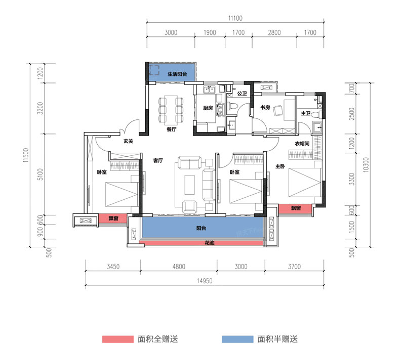衡阳珠晖区酃湖万达广场为您提供该项目A1户型（中间户）图片鉴赏